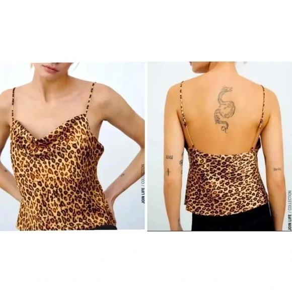 Zara Leopard Print Draped Neckline Camisole Tank Top  Size XS Mob Wife - Picture 1 of 9